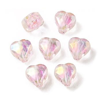 UV Plating Rainbow Iridescent Acrylic Beads, Two Tone Bead in Bead, Heart, Pink, 11x11.5x8mm, Hole: 3mm