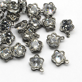 Flower Alloy Charms, with Cubic Zirconia, Gunmetal, 12x9x5mm, Hole: 1mm