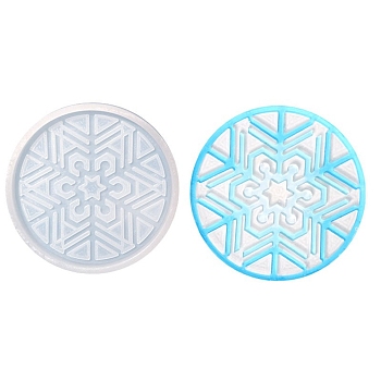 DIY Christmas Snowflake Pattern Cup Mat Silicone Molds, Resin Casting Molds, for UV Resin & Epoxy Resin Craft Making, Flat Round, White, 87x9.5mm, Inner Diameter: 80mm