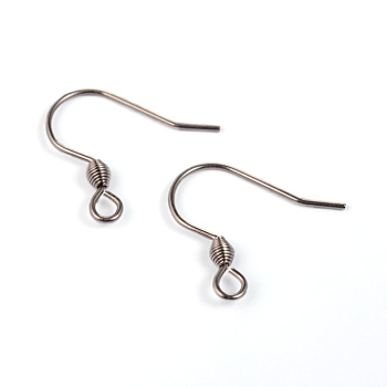 304 Stainless Steel Earring Hook Findings, Ear Wire, with Horizontal Loop, Stainless Steel Color, 18x16x0.8mm, Hole: 2mm