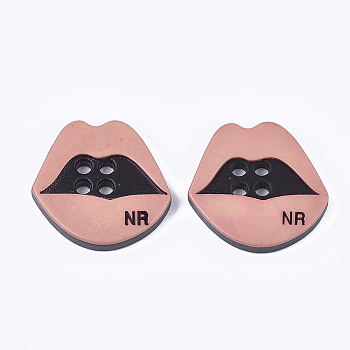 4-Hole Resin Buttons, Lip, Light Coral, 29.5x30x4.5mm, Hole: 3mm