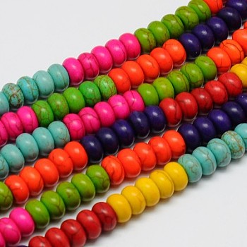 Synthetic Turquoise Beads Strands, Dyed, Rondelle, Mixed Color, 8x5mm, Hole: 1mm, about 80pcs/strand, 15.55 inch