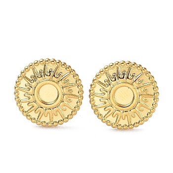 Ion Plating(IP) Rack Plating 304 Stainless Steel Stud Earring Findings, Earring Settings, Sun, Real 18K Gold Plated, 15mm, Pin: 0.7mm, Tray: 4mm
