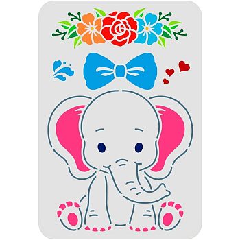 Large Plastic Reusable Drawing Painting Stencils Templates, for Painting on Scrapbook Fabric Tiles Floor Furniture Wood, Rectangle, Elephant Pattern, 297x210mm