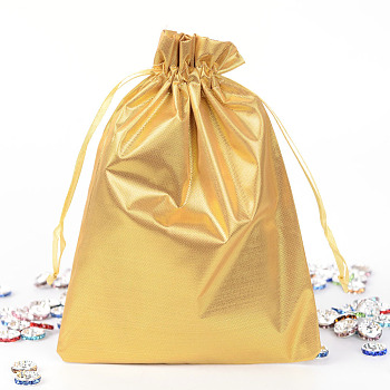 Rectangle Cloth Bags, with Drawstring, Gold, 17.5x13cm
