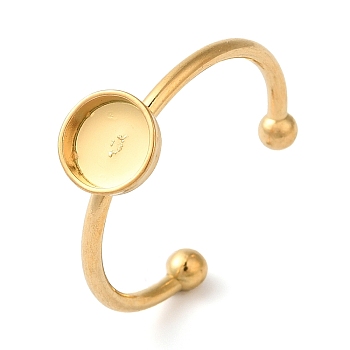 304 Stainless Steel Flat Round Pad Ring Setting, Open Cuff Ring Components, Ion Plating(IP), Real 18K Gold Plated, Tray: 6mm, 1.5mm, Adjustable