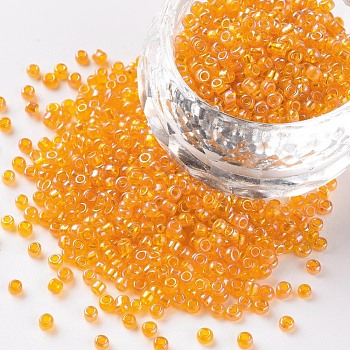 Glass Seed Beads, Trans. Colors Rainbow, Round, Gold, 
Size: about 2mm in diameter, hole:1mm, about 6666pcs/100g