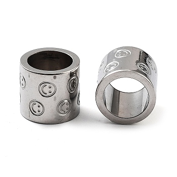 201 Stainless Steel Beads, Large Hole Beads, Column with Smiling Face, Stainless Steel Color, 11x12mm, Hole: 8.5mm