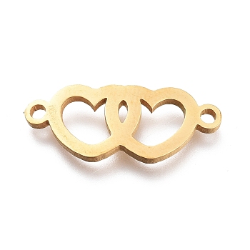304 Stainless Steel Links Connectors, Laser Cut, Connected Heart, Golden, 8x20x1mm, Hole: 1.5mm