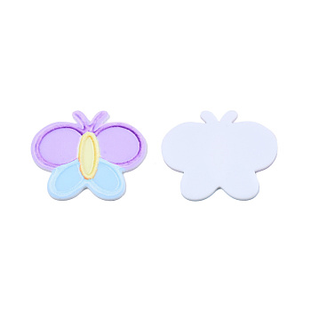Printed Acrylic Cabochons, Rubberized Style, Butterfly, Lilac, 39x41x2mm