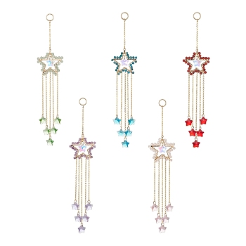 Natural Gemstone Beaded Pendant Decorations, with Glass Beads and 304 Stainless Steel Split Rings, Star, 195mm