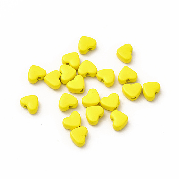Heart Spray Painted Alloy Beads, Cadmium Free & Nickel Free & Lead Free, Yellow, 5x6x3mm, Hole: 1.2mm