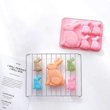 DIY Food Grade Silicone Molds, Resin Casting Molds, For UV Resin, Epoxy Resin Jewelry Making, Rabbit, Pink, 200x151x30mm