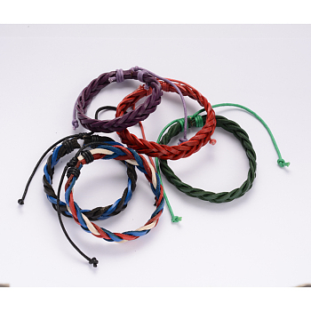 Adjustable Braided Leather Cord Bracelets, with Waxed Cord, Mixed Color, 64mm