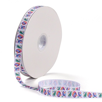 Easter Themed Polyester Grosgrain Ribbons, Jacquard Ribbon, Garment Accessories, Colorful, Rabbit Pattern, 3/4 inch(18mm), about 100 yards/roll