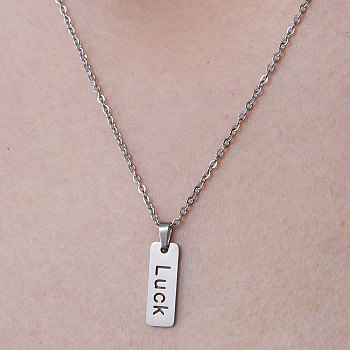 201 Stainless Steel Word Luck Pendant Necklace, Stainless Steel Color, 17.72 inch(45cm)