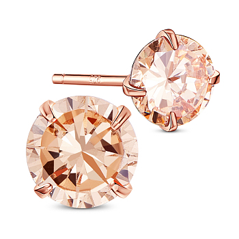 SHEGRACE 925 Sterling Silver Ear Studs, with AAA Cubic Zirconia, PeachPuff, 5mm
