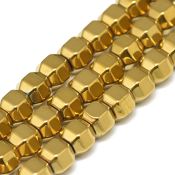 Electroplate Non-magnetic Synthetic Hematite Beads Strands, Lantern, Golden Plated, 5x6x5mm, Hole: 2mm, about 81pcs/strand, 15.7 inch
