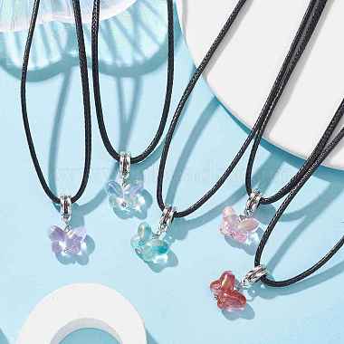 Glass Butterfly Pendant Necklaces(NJEW-JN04572)-5
