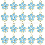 20Pcs Alloy Enamel 5-Petal Flower Connector Charms, with Crystal Rhinestone, Light Gold, Light Sky Blue, 18.5x14.5x2.5mm, Hole: 1.6mm(FIND-YW0009-33C)