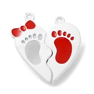 Painting Alloy Enamel Magnet Split Pendants, Couples Charms, Heart Shaped with Foot, White, 29.5x28x6mm, Hole: 1.6mm(FIND-B025-02A)