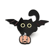 Cat Enamel Pins, Black Alloy Badge for Backpack Clothes, Pumpkin, 31.5x38x1.3mm(JEWB-G028-01C)