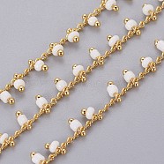 Handmade Seed Beaded Chains, Soldered, with Spool, with Real 18K Gold Plated Brass Findings, White, 1.8~2.5mm, about 32.8 Feet(10m)/roll(CHC-N016-06J)