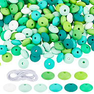 DIY Chew Necklace Making Kit for Sensory Kids, Including Rondelle Silicone Chewing Beads, Elastic Cord, Green, Beads: 12x6mm, Hole: 2.2mm, 198Pcs/box(DIY-DR0001-15)