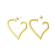 Ion Plating(IP) 304 Stainless Steel Stud Earrings, Real 18K Gold Plated, Heart, 40x34x3mm(EJEW-H009-01G-06)