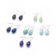 Natural Gemstone Dangle Earrings, with 925 Sterling Silver Finding, Platinum, Oval, 31~32mm, Pin: 0.4mm(EJEW-O093-02)