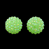 AB-Color Resin Rhinestone Beads, with Acrylic Round Beads Inside, for Bubblegum Jewelry, Lawn Green, 12x10mm, Hole: 2~2.5mm(RESI-S315-10x12-13)
