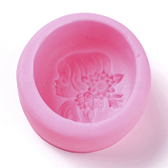 Food Grade Silicone Molds, Fondant Molds, For DIY Cake Decoration, Chocolate, Candy, Soap Making, Beautiful Girl, Deep Pink, 76x44mm, Inner Diameter: 64mm(DIY-L026-159)