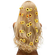 Cloth Sunflower Hippie Headband Floral Crown, Wedding Party Beach Bridal Decorative Hair Accessories, Gold, 652mm, Inner Diameter: 150~170mm(OHAR-WH0011-12A)