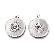 304 Stainless Steel Pendants, Flat Round with Star, Antique Silver, 28.5x24x2mm, Hole: 2mm(X-STAS-F263-16AS)