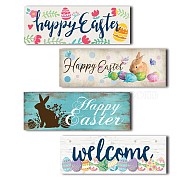 MDF Hanging Board Wall Decorations, with Hooks, Rectangle, Easter Theme Pattern, 50x140x10mm, 4pcs/set(HJEW-WH0040-008)