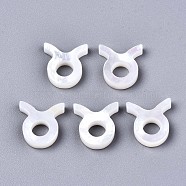 Natural White Shell Beads, Mother of Pearl Shell Beads, Top Drilled Beads, Constellation/Zodiac Sign, Taurus, 11.5x10.5x2.5mm, Hole: 0.8mm(X-SSHEL-ZX004-02H)