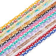 Handmade Opaque Acrylic Paperclip Chains, Drawn Elongated Cable Chains, Mixed Color, 8~20.5x6~11x1.5~2.5mm, 340~430mm/strand(KY-XCP0001-12)