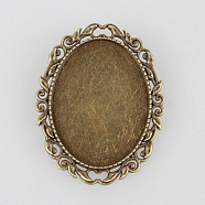 Vintage Alloy Brooch Cabochon Bezel Settings, with Iron Pin Brooch Back Bar Findings, Oval, Cadmium Free & Nickel Free & Lead Free, Antique Bronze, Tray: 30x40mm, 51x39x2mm, pin: 0.6mm(PALLOY-N0085-15AB-NF)