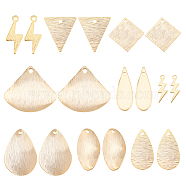 36Pcs 9 Style Brass Charms, Lightning & Teardrop & Square, Real 24K Gold Plated, 12~19x4~20.5x0.5mm, Hole: 1mm, 4pcs/style(KK-BC0009-51)