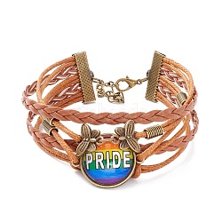 Rainbow Pride Bracelet, Pride Word Flat Round & Butterfly Links Multi-strand Bracelet for Men Women, Chocolate, Word, 7-1/4 inch(18.5cm)(BJEW-F426-01G)