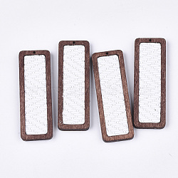 Eco-Friendly Cowhide Leather Big Pendants, with Dyed Wood, Rectangle, White, 56x19x3mm, Hole: 1.2mm(FIND-S301-30B-02)