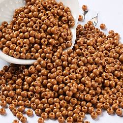 Baking Paint Glass Seed Beads, Round, Camel, 4x3mm, Hole: 1.2mm, about 7650pcs/pound(SEED-H002-I-A514)
