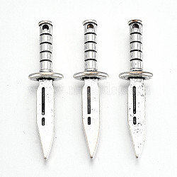 Tibetan Style Alloy Pendants, Lead Free & Cadmium Free, Knife, Antique Silver, 39x9.5x4.5mm, Hole: 1.2mm, about 250pcs/500g(TIBE-S323-089AS-RS)