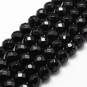 Natural Black Onyx Beads Strands, Grade A, Faceted, Dyed & Heated, Round, 6mm, Hole: 1mm, about 61pcs/strand, 14.9 inch~15.1 inch