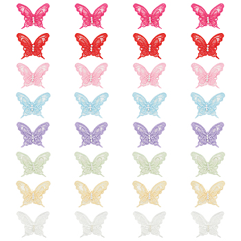 32Pcs 8 Colors Polyester Butterfly Lace Appliques, with Plastic Imitation Pearl, Costume Accessories, Sewing Craft Decoration, Butterfly, Mixed Color, 52x64x5.5mm, 4pcs/color