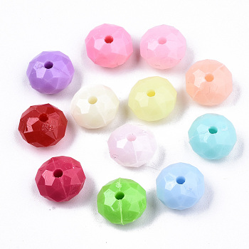 Opaque Acrylic Beads, Faceted, Rondelle, Mixed Color, 8x5mm, Hole: 1.2mm, about 2900pcs/500g