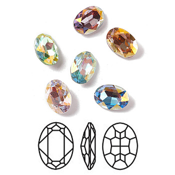 K9 Glass Rhinestone Cabochons, Pointed Back & Back Plated, Oval, Mixed Color, 14x10x5.5mm