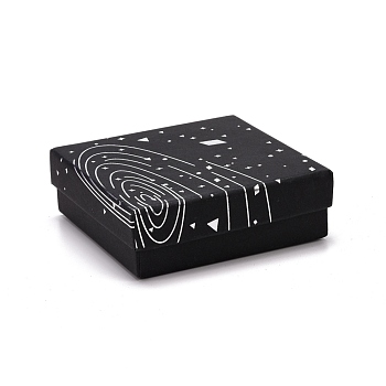Cardboard Jewelry Boxes, with Black Sponge Mat, for Jewelry Gift Packaging, Square with Galaxy Pattern, Black, 9.3x9.3x3.15cm