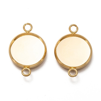 304 Stainless Steel Cabochon Connector Settings, Plain Edge Bezel Cups, Flat Round, Real 18K Gold Plated, Tray: 14mm, 23.5x16x2mm, Hole: 2.4mm
