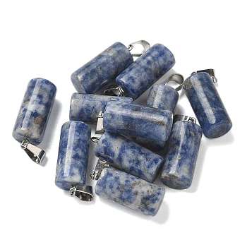 Natural Blue Spot Jasper Pendants, with 201 Stainless Steel Finding, Column, 25x10mm, Hole: 4x7mm